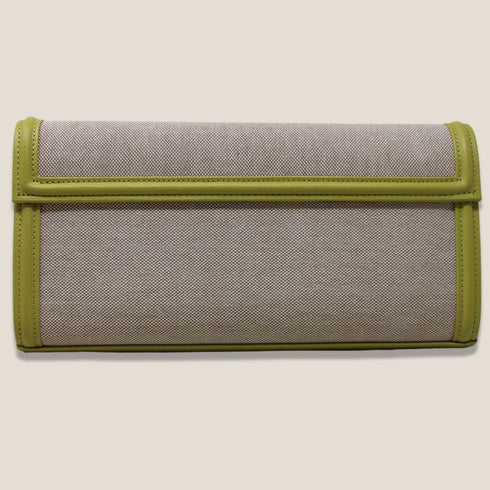 90 Feet Kaya Lime Green Premium Genuine Leather and Canvas Clutch Bag